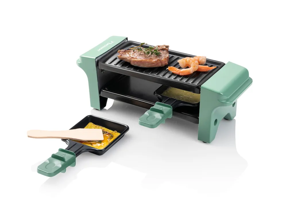 Bestron Raclette Für 1 Bis 2 Personen, Mini Tischgrill Mit Zwei Pfännchen Und Zwei Holzschabern, 350 Watt, Farbe: Grün/Schwarz 3 Bestron Raclette Für 1 Bis 2 Personen, Mini Tischgrill Mit Zwei Pfännchen Und Zwei Holzschabern, 350 Watt, Farbe: Grün/Schwarz