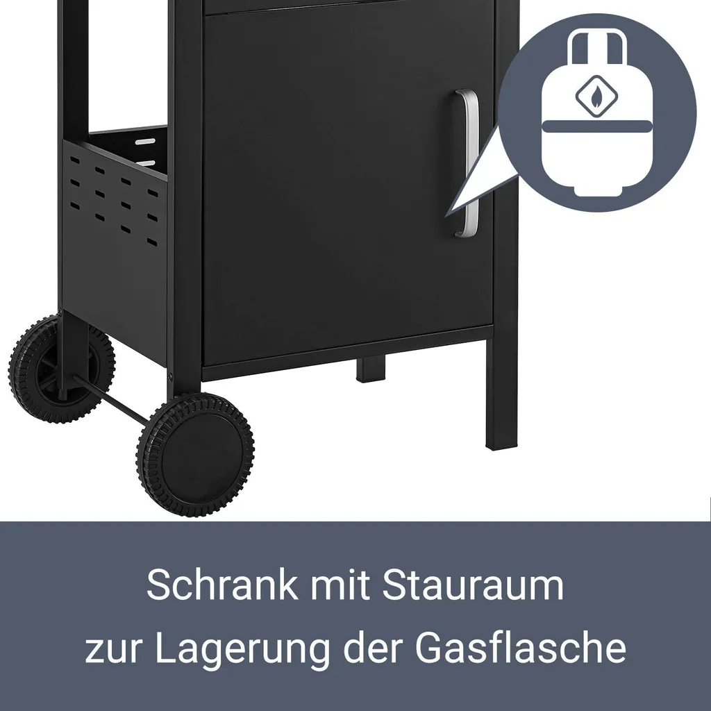 Juskys BBQ Gasgrill Louisiana 8,1 KW Mit 3 Brenner, Grillrost, Deckel Mit Thermometer, Warmhalterost & Seitenablagen – Grillwagen Mit Stahl Korpus 11 Juskys BBQ Gasgrill Louisiana 8,1 KW Mit 3 Brenner, Grillrost, Deckel Mit Thermometer, Warmhalterost & Seitenablagen – Grillwagen Mit Stahl Korpus – Bild 9