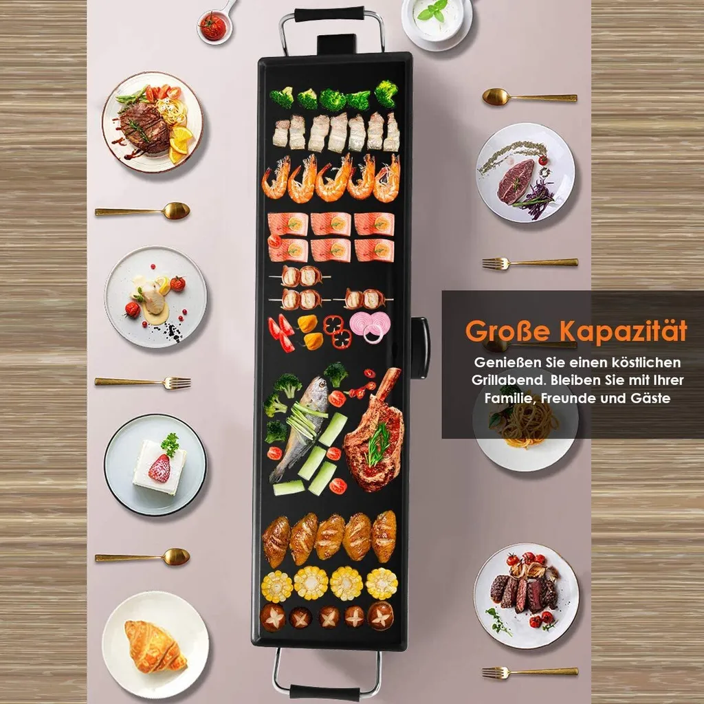 COSTWAY Elektrogrill 90x23cm Elektrische Grillplatte 1800W Mit Antihaftbeschichtung & Verstellbarer Temperatur Indoor BBQ Grill Inkl. 6 Holzspateln Teppanyaki-Grill 4 COSTWAY Elektrogrill 90x23cm Elektrische Grillplatte 1800W Mit Antihaftbeschichtung & Verstellbarer Temperatur Indoor BBQ Grill Inkl. 6 Holzspateln Teppanyaki-Grill – Bild 2
