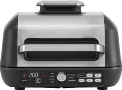 Ninja AG651EU Foodi MAX PRO Grill & Heißluftfritteuse, 7 Zubereitungsfunktionen, 2 Grillplatten, 3,8 L - Silber/Schwarz