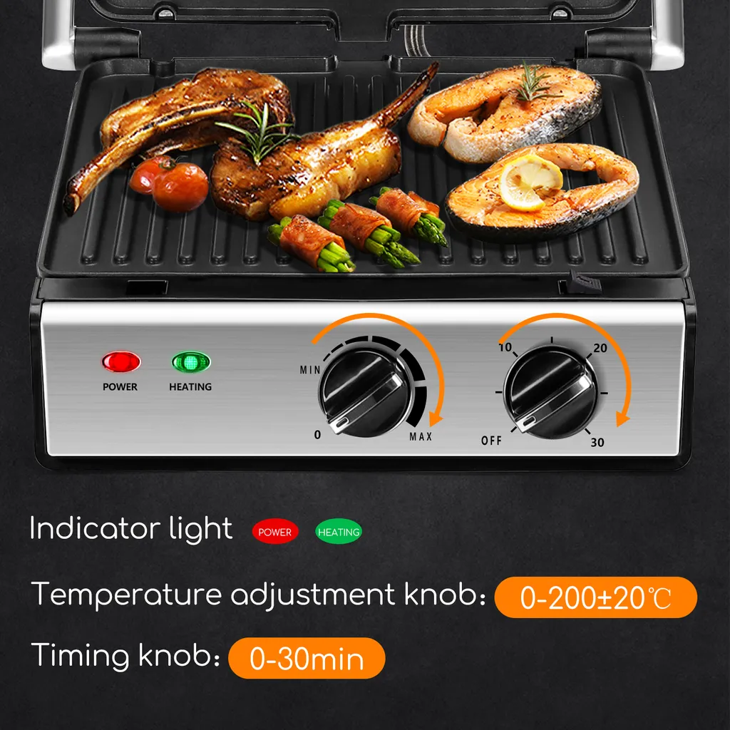 Aigostar Kontaktgrill, Sandwichmaker, 180° Aufklappbar Als Tischgrill, Panini Grill Mit Abnehmbaren Platten, Regelbarer Thermostat &Timer, Antihaftbeschichtet, 2000W 11 Aigostar Kontaktgrill, Sandwichmaker, 180° Aufklappbar Als Tischgrill, Panini Grill Mit Abnehmbaren Platten, Regelbarer Thermostat &Timer, Antihaftbeschichtet, 2000W – Bild 9