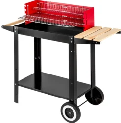Tectake Holzkohlegrill Grillwagen - Schwarz/rot