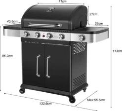 El Fuego Gasgrill / Grillwagen Burlington 4 Brenner +1 Seitenbrenner, Grillfäche 70x42cm -Tepro Verkäufe 2024 6746e1992fcc7a7d348de2a319ccd71f