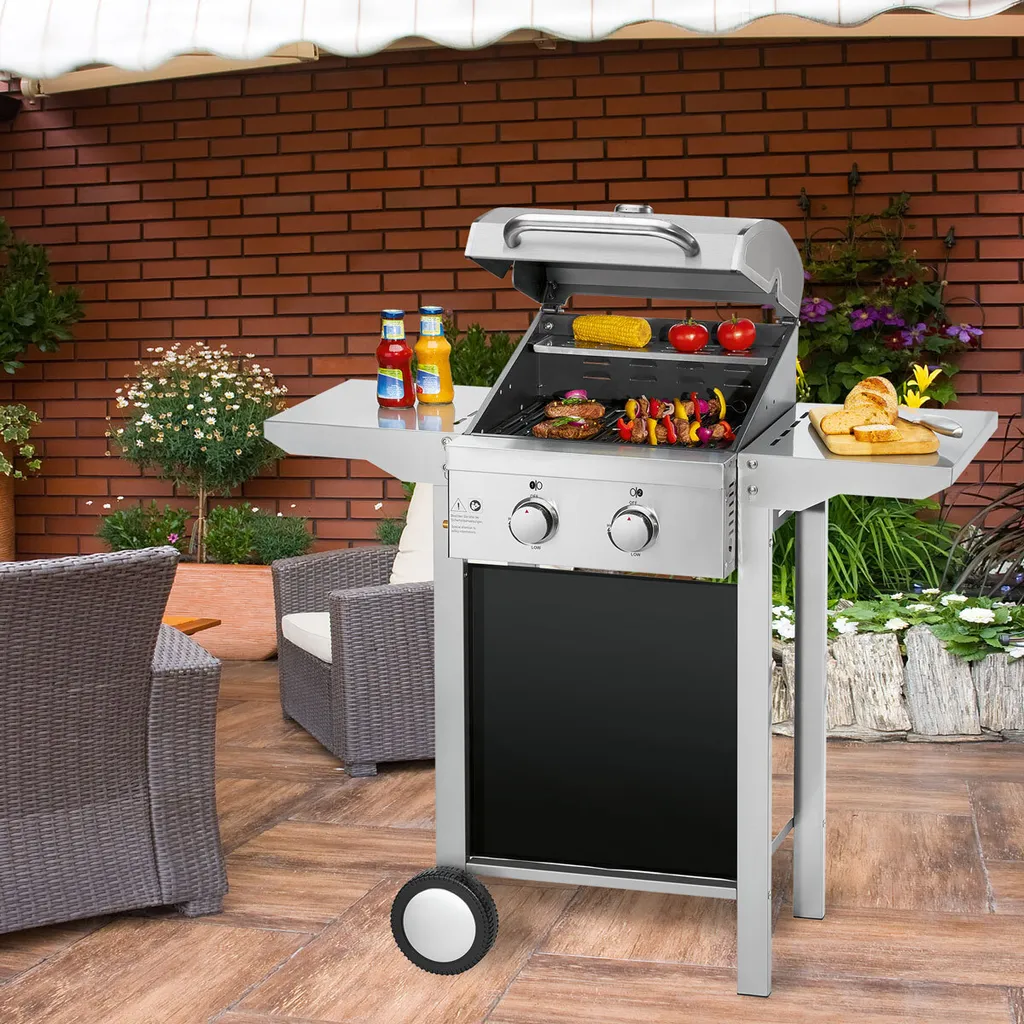 ProfiCook Gasgrill, Mit Klappbaren Seitentischen, 2 Edelstahlbrenner, Stufenlose Temperatursteuerung, Inkl. Temperaturanzeige, Balkon-Grill, Grillfläche: 43 X 39 Cm, PC-GG 1255 8 ProfiCook Gasgrill, Mit Klappbaren Seitentischen, 2 Edelstahlbrenner, Stufenlose Temperatursteuerung, Inkl. Temperaturanzeige, Balkon-Grill, Grillfläche: 43 X 39 Cm, PC-GG 1255 – Bild 6