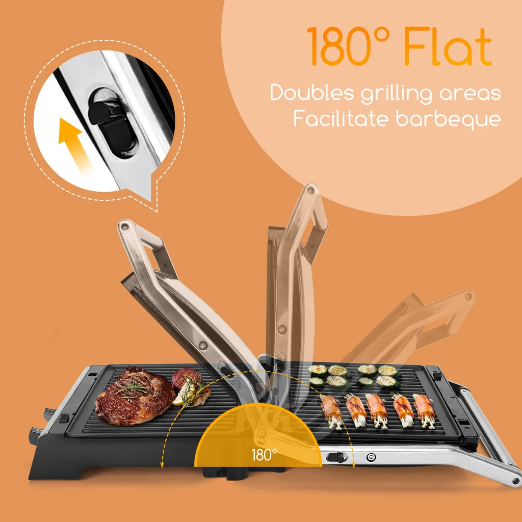 Aigostar Kontaktgrill, Sandwichmaker, 180° Aufklappbar Als Tischgrill, Panini Grill Mit Abnehmbaren Platten, Regelbarer Thermostat &Timer, Antihaftbeschichtet, 2000W 7 Aigostar Kontaktgrill, Sandwichmaker, 180° Aufklappbar Als Tischgrill, Panini Grill Mit Abnehmbaren Platten, Regelbarer Thermostat &Timer, Antihaftbeschichtet, 2000W – Bild 5