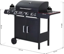 Outsunny Gasgrill BBQ Grillwagen Mit 4 Brennern 1 Seitenbrenner Schrank Multifunktion Metall Schwarz 125 X 51 X 100 Cm -Tepro Verkäufe 2024 6aacee3f21b4c66261a3fd6ae510c7dd
