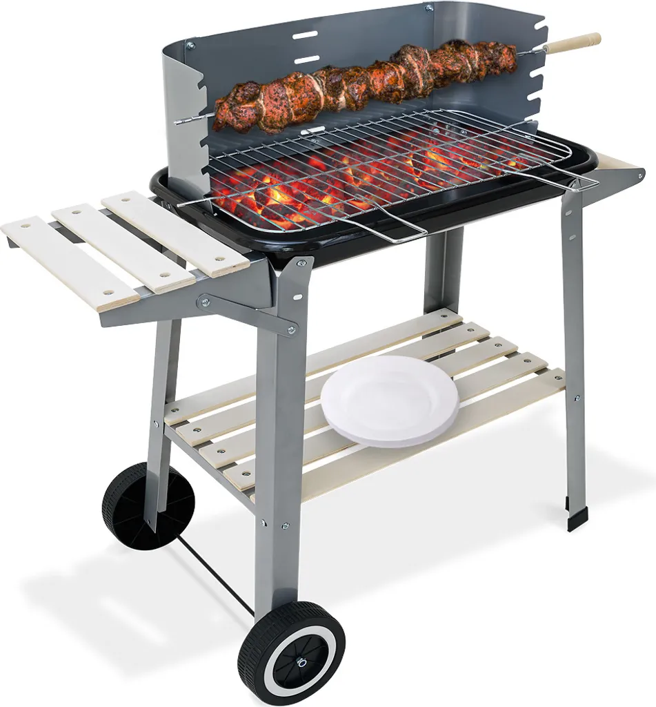 Grillwagen Holzkohlegrill BBQ Grill Inkl. Räder Ablagen Grillspieß Windschutz Garten Terrasse Campingrill Fahrbar 3 Grillwagen Holzkohlegrill BBQ Grill Inkl. Räder Ablagen Grillspieß Windschutz Garten Terrasse Campingrill Fahrbar