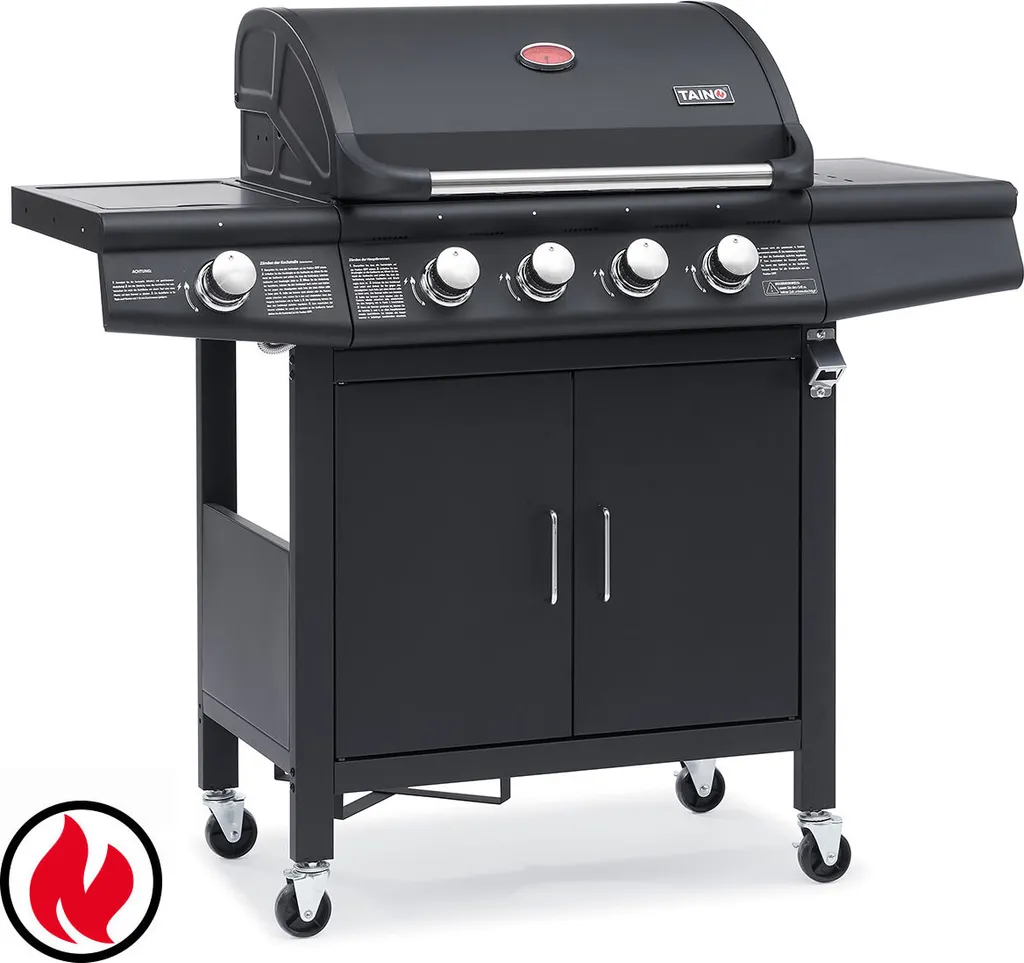 TAINO RED 4+1 Gasgrill Schwarz 4 Edelstahl Brenner Seitenkocher - Weiterentwicklung Des TAINO 4+1 PRO 3 TAINO RED 4+1 Gasgrill Schwarz 4 Edelstahl Brenner Seitenkocher - Weiterentwicklung Des TAINO 4+1 PRO