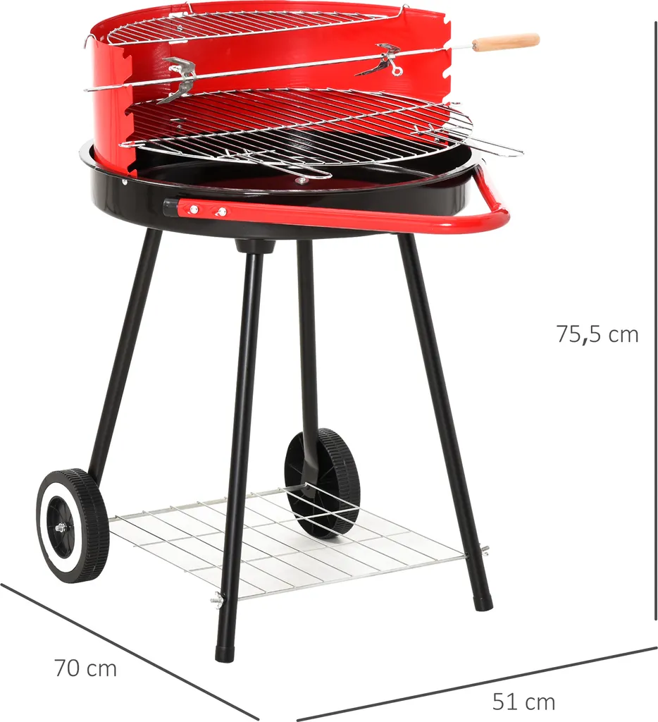 Outsunny Holzkohlegrill Rundgrill Standgrill Auf Rollen Mit Ablage Rost BBQ Metall Rot L70 X B51 X H75,5cm 5 Outsunny Holzkohlegrill Rundgrill Standgrill Auf Rollen Mit Ablage Rost BBQ Metall Rot L70 X B51 X H75,5cm – Bild 3