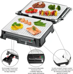 Clatronic KG 3571 Elektrischer Kontaktgrill, Multigrill, Für Beidseitiges & Fettfreies Grillen, Antihaftbeschichtete Platten, Kabelaufwicklung, 2000 Watt, Edelstahl -Tepro Verkäufe 2024 6f18c2994c1746e0dffb42c96e25cf69