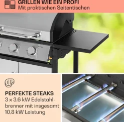 Klarstein Gasgrill Mit Großer Grillfläche, Gasgrill Mit 3 Brenner, 10,8 KW Edelstahl-Gasgrill, BBQ Gasgrill Für Balkon & Garten, Grill Für Propangas, Gasgrills Mit Seitentischen & Thermometer 11 Klarstein Gasgrill Mit Großer Grillfläche, Gasgrill Mit 3 Brenner, 10,8 KW Edelstahl-Gasgrill, BBQ Gasgrill Für Balkon & Garten, Grill Für Propangas, Gasgrills Mit Seitentischen & Thermometer -Tepro Verkäufe 2024 7279dcb96d5fe393fb0f0451c566e541