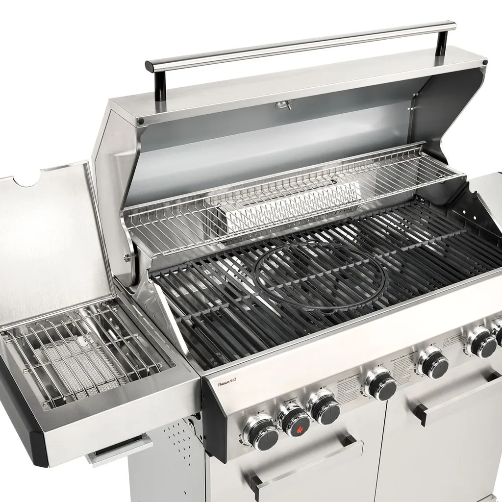 TAINO PLATINUM 6+2 Gasgrill Komplett Edelstahl 6-Brenner Silber Grillwagen BBQ Keramik-Brenner Backburner Sizzle-Zone Piezozündung Seitenkocher Gusseisen-Roste 5 TAINO PLATINUM 6+2 Gasgrill Komplett Edelstahl 6-Brenner Silber Grillwagen BBQ Keramik-Brenner Backburner Sizzle-Zone Piezozündung Seitenkocher Gusseisen-Roste – Bild 3