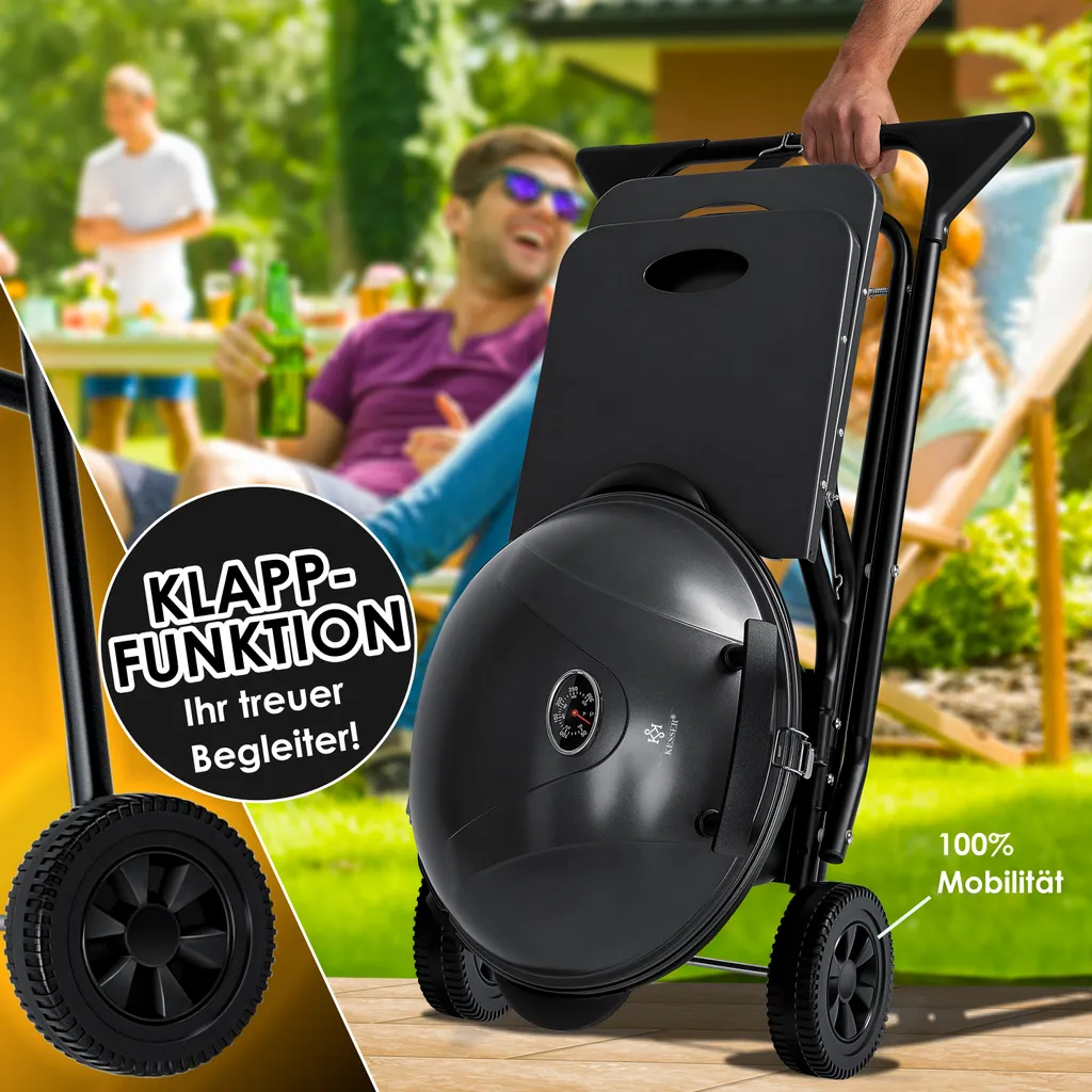 KESSER® Elektrischer Elektrogrill 2in1 Tischgrill - Standgrill Mit Deckel Und Standfuß | Max. 2400 Watt | Faltbar | Thermometer | Antihaftbeschichtung | Grillplatte Abstelltische | 2 Räder | , Farbe:Schwarz 9 KESSER® Elektrischer Elektrogrill 2in1 Tischgrill - Standgrill Mit Deckel Und Standfuß | Max. 2400 Watt | Faltbar | Thermometer | Antihaftbeschichtung | Grillplatte Abstelltische | 2 Räder | , Farbe:Schwarz – Bild 7