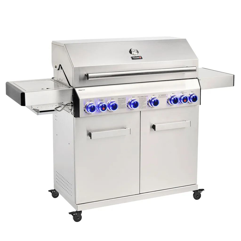 TAINO PLATINUM 6+2 Gasgrill Komplett Edelstahl 6-Brenner Silber Grillwagen BBQ Keramik-Brenner Backburner Sizzle-Zone Piezozündung Seitenkocher Gusseisen-Roste 3 TAINO PLATINUM 6+2 Gasgrill Komplett Edelstahl 6-Brenner Silber Grillwagen BBQ Keramik-Brenner Backburner Sizzle-Zone Piezozündung Seitenkocher Gusseisen-Roste