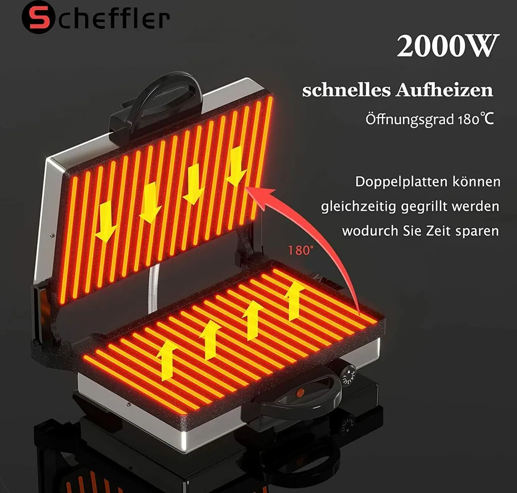 Kontaktgrill, Scheffler 2000W Optigrill, Multi Grill, Lahmacun Makinasi, Grill, Toaster, Brotmaschine, Edelstahl Tischgrill Mit Grill, Brotbackform, Kasserolle, Antihaft-Beschichtung 5 Kontaktgrill, Scheffler 2000W Optigrill, Multi Grill, Lahmacun Makinasi, Grill, Toaster, Brotmaschine, Edelstahl Tischgrill Mit Grill, Brotbackform, Kasserolle, Antihaft-Beschichtung – Bild 3
