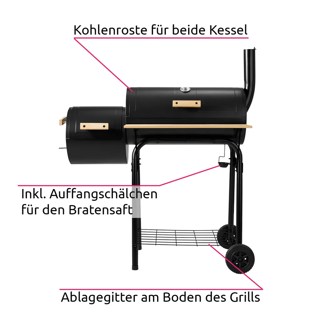 Tectake Holzkohlegrill Smoker Mit Thermometer - Schwarz 4 Tectake Holzkohlegrill Smoker Mit Thermometer - Schwarz – Bild 2