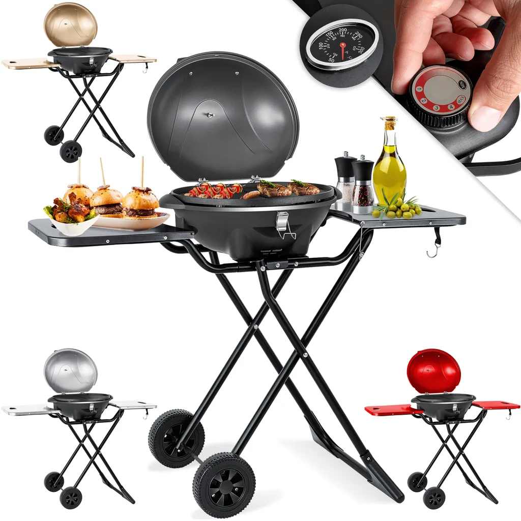 KESSER® Elektrischer Elektrogrill 2in1 Tischgrill - Standgrill Mit Deckel Und Standfuß | Max. 2400 Watt | Faltbar | Thermometer | Antihaftbeschichtung | Grillplatte Abstelltische | 2 Räder | , Farbe:Schwarz 3 KESSER® Elektrischer Elektrogrill 2in1 Tischgrill - Standgrill Mit Deckel Und Standfuß | Max. 2400 Watt | Faltbar | Thermometer | Antihaftbeschichtung | Grillplatte Abstelltische | 2 Räder | , Farbe:Schwarz