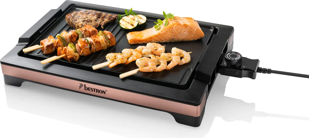 Bestron Elektrischer Tischgrill, Teppanyaki Mit Herausnehmbarer Grillplatte & Zwei Grilloberflächen, Antihaftbeschichtet, 2.000 Watt, Farbe: Schwarz/Kupfer 3 Bestron Elektrischer Tischgrill, Teppanyaki Mit Herausnehmbarer Grillplatte & Zwei Grilloberflächen, Antihaftbeschichtet, 2.000 Watt, Farbe: Schwarz/Kupfer