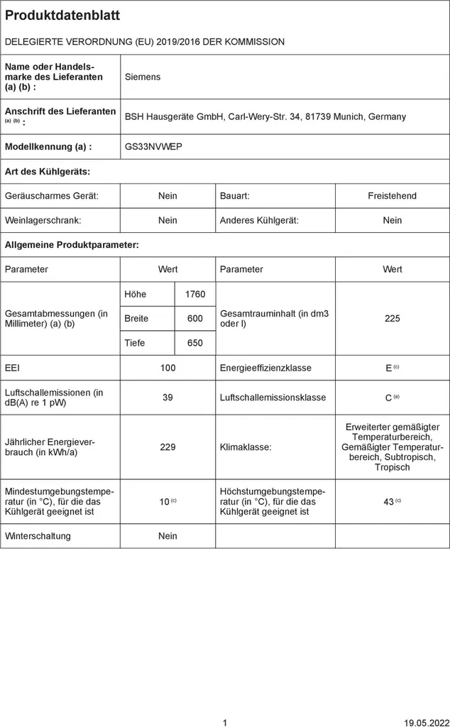 Siemens IQ300 GS33NVWEP, Senkrecht, 225 L, 20 Kg/24h, SN-T, No-Frost-System, E 13 Siemens IQ300 GS33NVWEP, Senkrecht, 225 L, 20 Kg/24h, SN-T, No-Frost-System, E – Bild 11