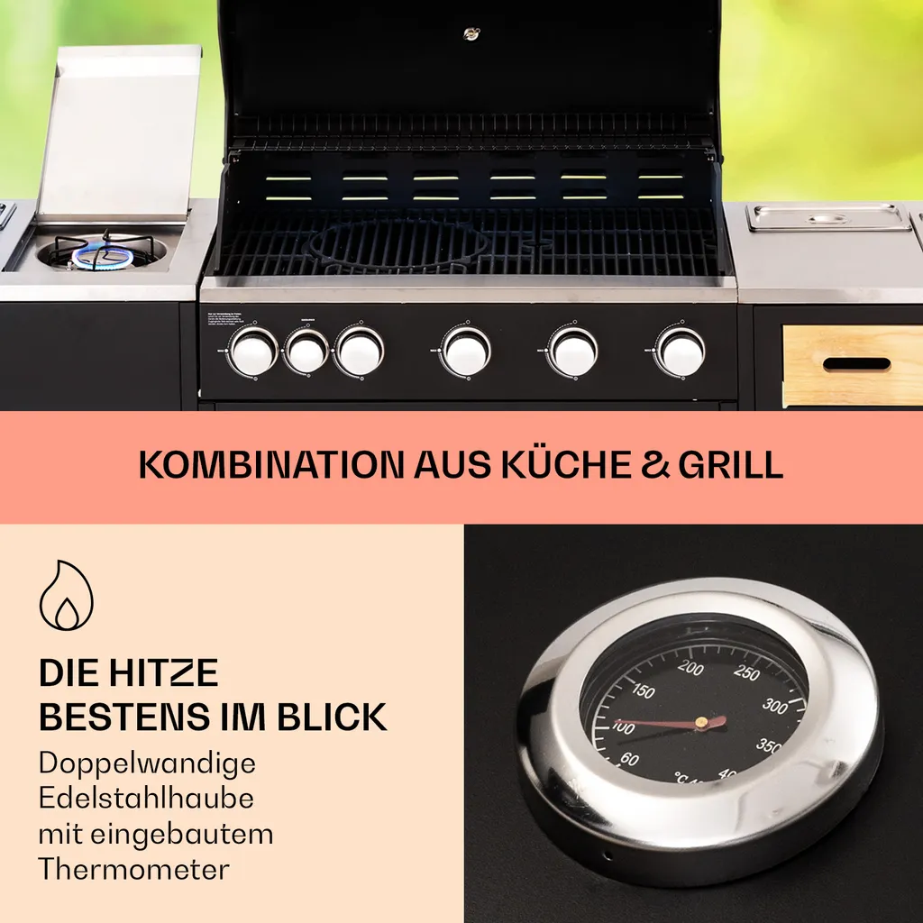 Klarstein Gasgrill Für Camping Balkon Garten, Grill Mit 6 Brenner, 20400W Edelstahl-Gasgrill, Outdoor Gasgrill Mit Seitenbrenner, Gas Grill Kombigrill Für Propan/Butan, Gasgrills Mit Grillabdeckung 5 Klarstein Gasgrill Für Camping Balkon Garten, Grill Mit 6 Brenner, 20400W Edelstahl-Gasgrill, Outdoor Gasgrill Mit Seitenbrenner, Gas Grill Kombigrill Für Propan/Butan, Gasgrills Mit Grillabdeckung – Bild 3