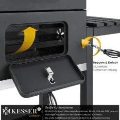 KESSER® Grill Grillwagen XXL Holzkohlegrill Mit Deckel, Rädern, Edelstahl-Griff, Grillrost Und Thermometer Holzkohle Kohlegrill Wagen Groß Kohle BBQ Barbeque Camping, Terrasse, Garten, Farbe:Grau -Tepro Verkäufe 2024 86fc158b200f8a83f58f2fd62301fb91