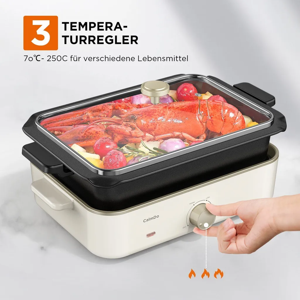 CalmDo 3-in-1 Grills & Elektrische Pfanne – Multifunktionaler Kochtopf, Elektropfannen ,Elektrogrills,1400 W Bratpfanne, Grillpfanne Mit Antihaftbeschichtung, 3 Einstellbare Temperatur, Maschinenwaschbar 5 CalmDo 3-in-1 Grills & Elektrische Pfanne – Multifunktionaler Kochtopf, Elektropfannen ,Elektrogrills,1400 W Bratpfanne, Grillpfanne Mit Antihaftbeschichtung, 3 Einstellbare Temperatur, Maschinenwaschbar – Bild 3