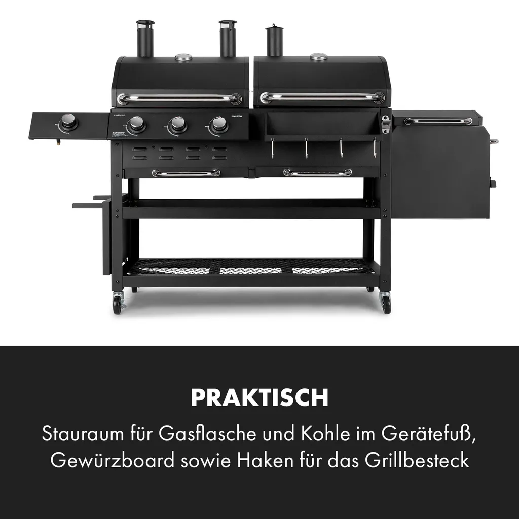 Klarstein Gasgrill Mit Smoker, Gasgrill Mit 4 Brenner, 13,5kW Edelstahl-Gasgrill, BBQ Gasgrill Für Balkon & Garten, Grill Für Gas & Kohle, Gasgrills Mit 4 Brenner & Thermometer 9 Klarstein Gasgrill Mit Smoker, Gasgrill Mit 4 Brenner, 13,5kW Edelstahl-Gasgrill, BBQ Gasgrill Für Balkon & Garten, Grill Für Gas & Kohle, Gasgrills Mit 4 Brenner & Thermometer – Bild 7