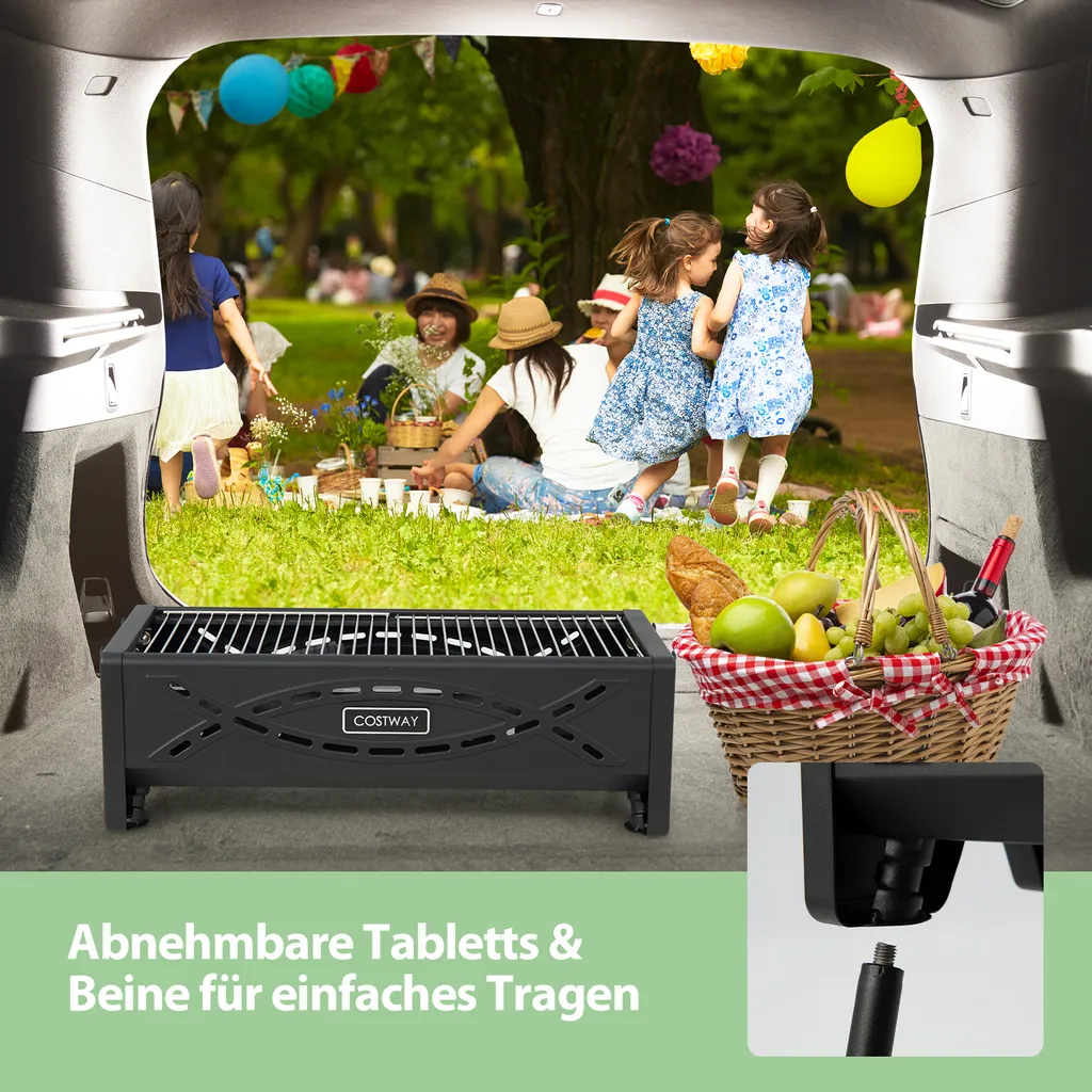 COSTWAY Tragbarer Holzkohlegrill Mit Elektrischer Bratgabel, Leichte Outdoor-Grill, Abnehmbaren Beinen, Campinggrill Für BBQ, Camping, Picknick, Party, Garten, Grillfläche: Ca. 46 X 20 Cm 6 COSTWAY Tragbarer Holzkohlegrill Mit Elektrischer Bratgabel, Leichte Outdoor-Grill, Abnehmbaren Beinen, Campinggrill Für BBQ, Camping, Picknick, Party, Garten, Grillfläche: Ca. 46 X 20 Cm – Bild 4
