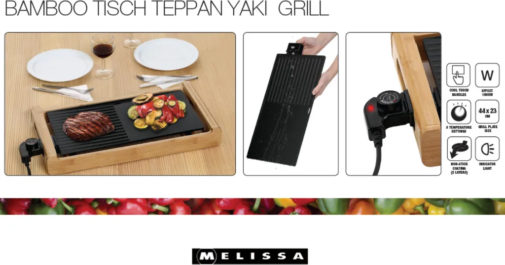 Melissa 16300021 Rauchfreier Bambus Teppanyaki-Grill Teppan Yaki Elektro Grill Kombinierte Teppanyaki- Und Grillplatte 1800 Watt 10 Melissa 16300021 Rauchfreier Bambus Teppanyaki-Grill Teppan Yaki Elektro Grill Kombinierte Teppanyaki- Und Grillplatte 1800 Watt – Bild 8