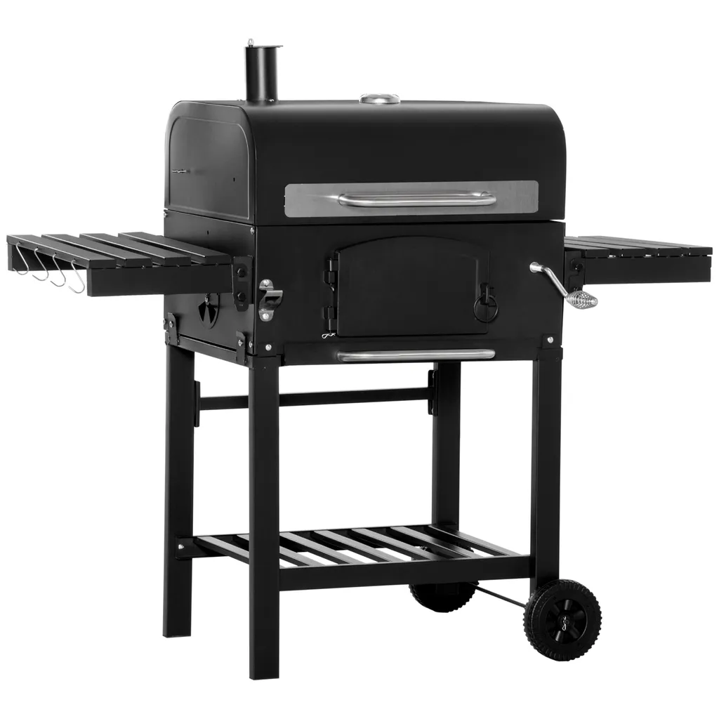 HOMCOM Outsunny Holzkohlegrill BBQ Gartengrill Mit Deckel Und Ablagen Metall Smoker BBQ Warmhalteplatte Regale Gartenparty Transportrollen Schwarz 124 X 66 X 112 Cm 3 HOMCOM Outsunny Holzkohlegrill BBQ Gartengrill Mit Deckel Und Ablagen Metall Smoker BBQ Warmhalteplatte Regale Gartenparty Transportrollen Schwarz 124 X 66 X 112 Cm