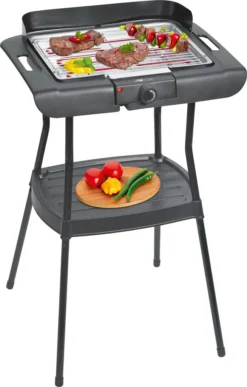 Clatronic BQS 3508 Barbecue-Standgrill, Verchromter Grillrost, Windschutz, Zwischenablage, Cool Touch-Gehäuse, Schwarz, 2000 Watt
