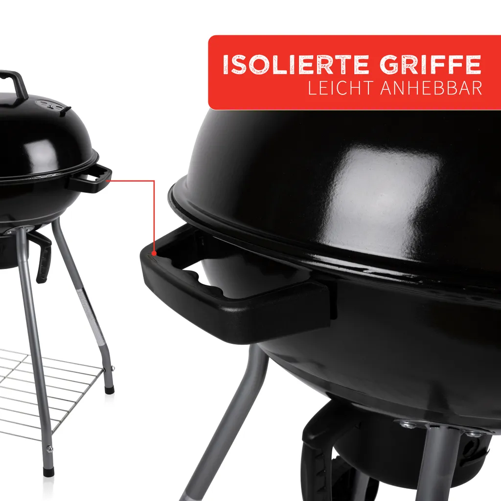 BBQ Collection Holzkohlegrill, Kugelgrill Rundgrill Ø 45 X 83 Cm Mit Deckel, Stabiler Standgrill Auf Rädern Mit Abnehmbarem Aschekasten & Ablagegitter, Schwarz 13 BBQ Collection Holzkohlegrill, Kugelgrill Rundgrill Ø 45 X 83 Cm Mit Deckel, Stabiler Standgrill Auf Rädern Mit Abnehmbarem Aschekasten & Ablagegitter, Schwarz – Bild 11