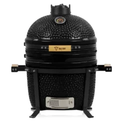 BBQ-Toro Kamado Grill Holzkohlegrill Ø 39 Cm "SHIRO" Mit Thermometer Und Holzgriffen, Schwarz