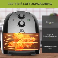 HOMCOM Luftfritteuse Frittierkorb 5L 1700W Heißluftfritteuse Zum Frittieren Grillen Braten Backen Ohne Fett PP Aluminium Silber+Schwarz 38,5 X 30,7 X 33,1 Cm -Tepro Verkäufe 2024 96afd2314ea1ba34704805e62eaf5ff6