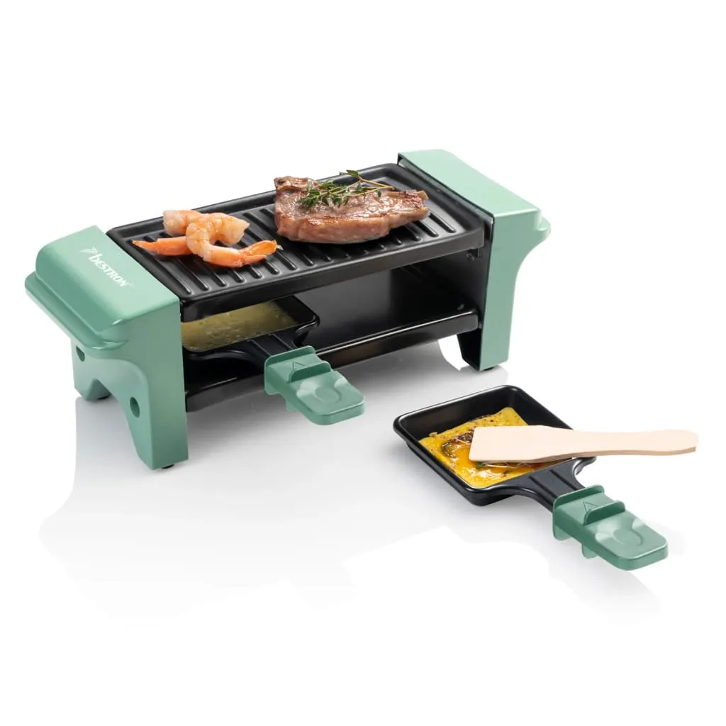 Bestron Raclette Für 1 Bis 2 Personen, Mini Tischgrill Mit Zwei Pfännchen Und Zwei Holzschabern, 350 Watt, Farbe: Grün/Schwarz 11 Bestron Raclette Für 1 Bis 2 Personen, Mini Tischgrill Mit Zwei Pfännchen Und Zwei Holzschabern, 350 Watt, Farbe: Grün/Schwarz – Bild 9