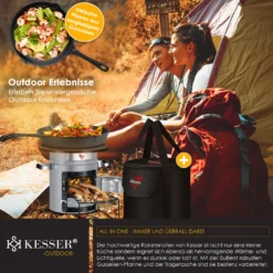 KESSER® Raketenofen Inkl. Grillpfanne Aus Gusseisen Mit Tragetasche Dutch Oven BBQ Rakete Holzofen Camping Campingkocher Campinggrill, Edelstahl, Farbe:Grau -Tepro Verkäufe 2024 98078cff98f65fe8de80076e60317975