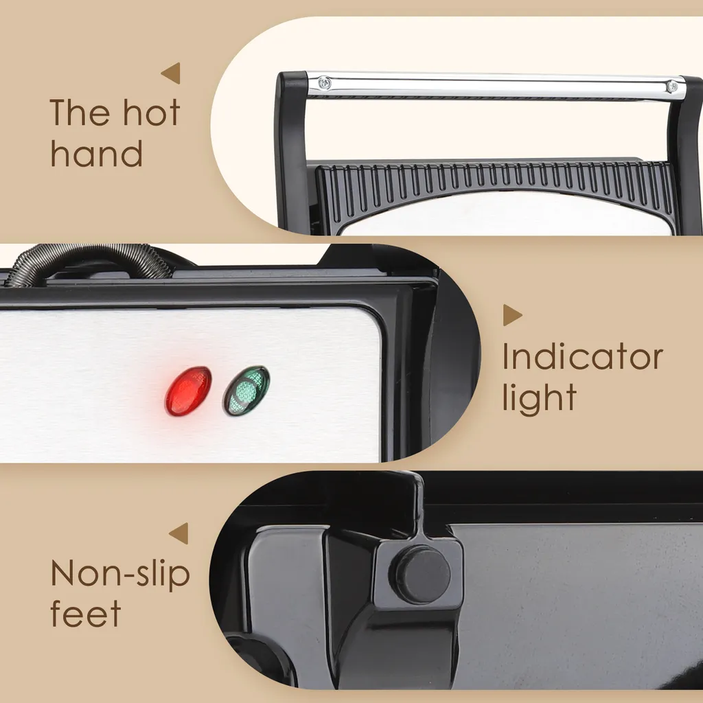 Aigostar York - Sandwichmaker 800W, Grilltoaster, Panini Maker, Cool Touch-Griff, Antihaft-Platten, BPA Frei, Edelstahl, Klein, Lagerfähig, Schwarz 11 Aigostar York - Sandwichmaker 800W, Grilltoaster, Panini Maker, Cool Touch-Griff, Antihaft-Platten, BPA Frei, Edelstahl, Klein, Lagerfähig, Schwarz – Bild 9