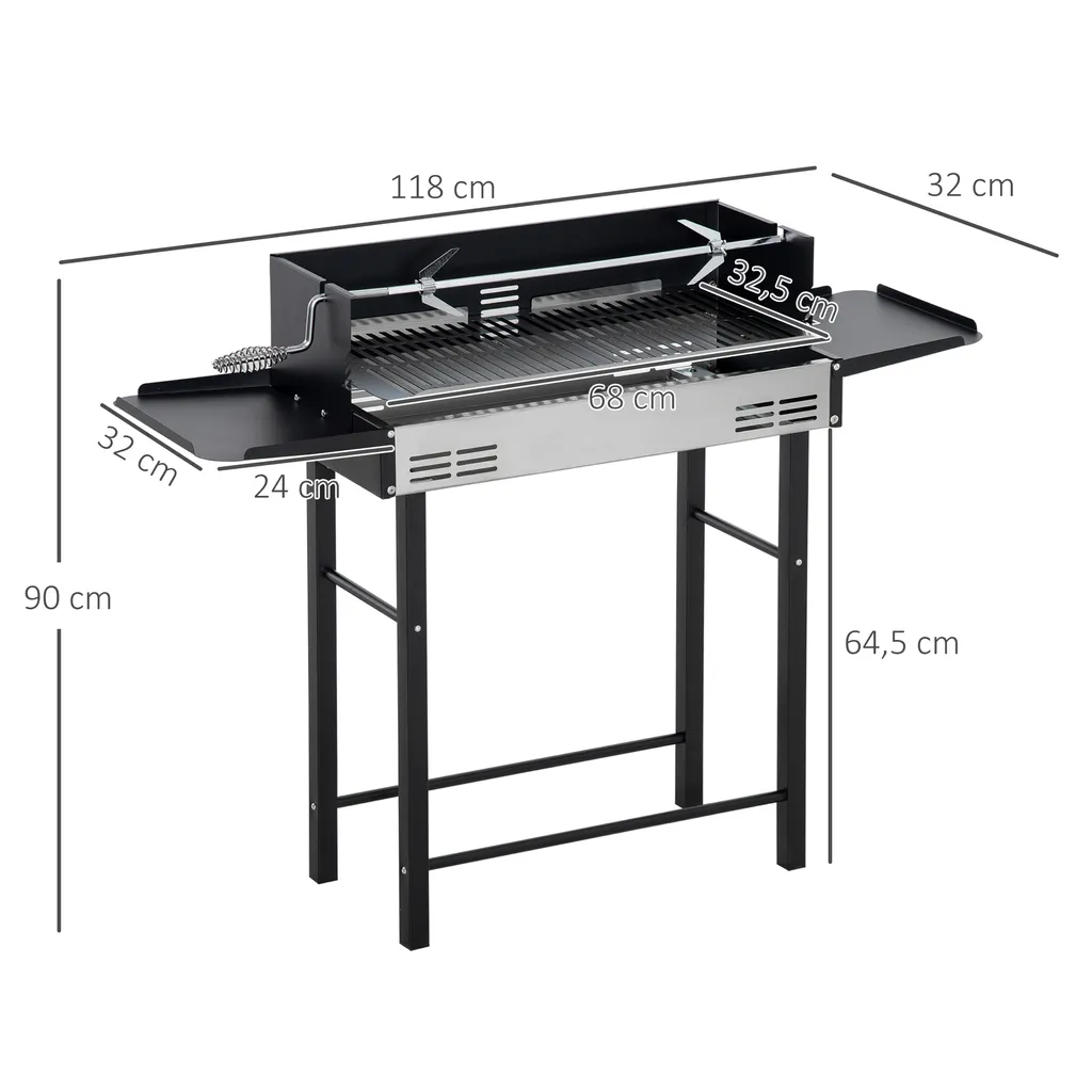 Outsunny Holzkohlegrill Campinggrill Mit Grillrost Und Rotisserie-Kit Klappbar Faltbar Camping Garten BBQ Rostfreier Stahl+Metall Schwarz 118 X 32 X 90 Cm 5 Outsunny Holzkohlegrill Campinggrill Mit Grillrost Und Rotisserie-Kit Klappbar Faltbar Camping Garten BBQ Rostfreier Stahl+Metall Schwarz 118 X 32 X 90 Cm – Bild 3