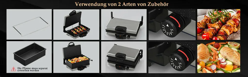 Kontaktgrill, Scheffler 2000W Optigrill, Multi Grill, Lahmacun Makinasi, Grill, Toaster, Brotmaschine, Edelstahl Tischgrill Mit Grill, Brotbackform, Kasserolle, Antihaft-Beschichtung 12 Kontaktgrill, Scheffler 2000W Optigrill, Multi Grill, Lahmacun Makinasi, Grill, Toaster, Brotmaschine, Edelstahl Tischgrill Mit Grill, Brotbackform, Kasserolle, Antihaft-Beschichtung – Bild 10
