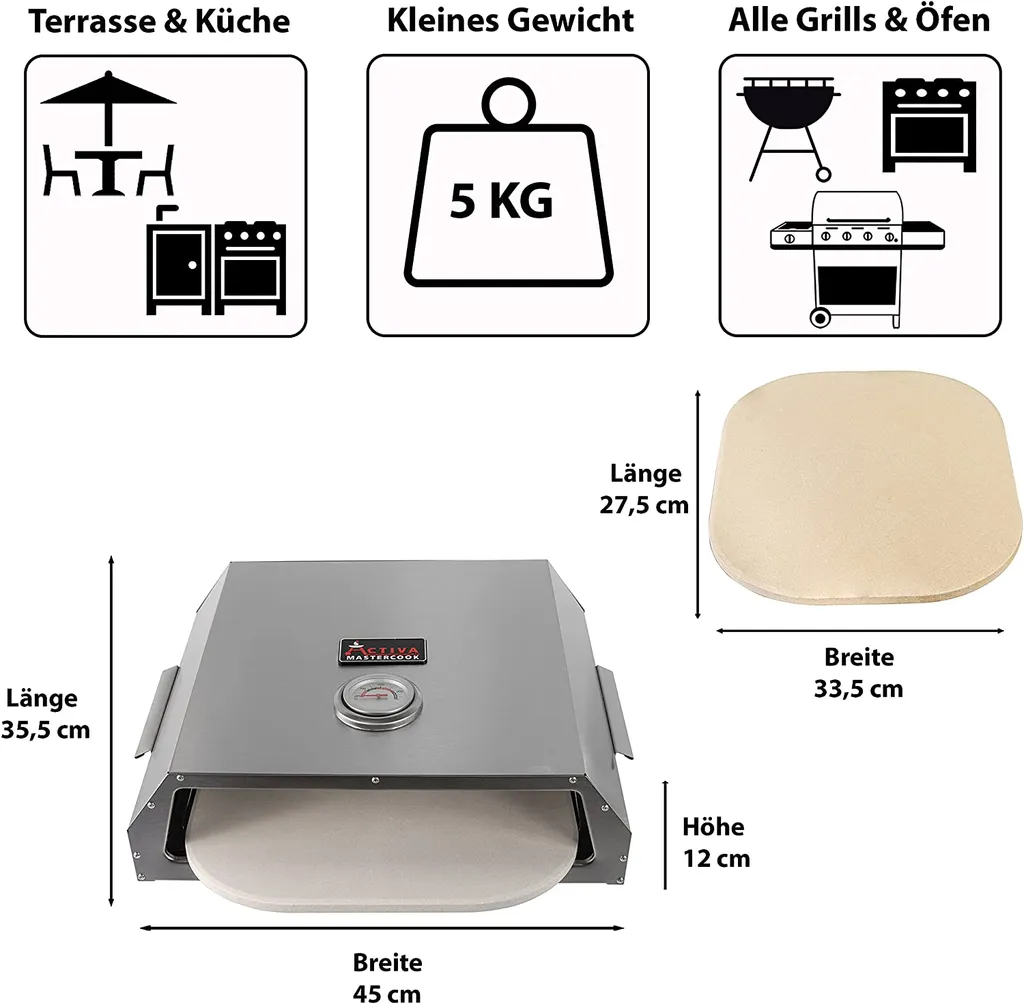 ACTIVA Pizzaofen Pizza Box Edelstahl Pizzaaufsatz Ca. 44.5 X 13 X 35.5 Cm BBQ 5 ACTIVA Pizzaofen Pizza Box Edelstahl Pizzaaufsatz Ca. 44.5 X 13 X 35.5 Cm BBQ – Bild 3