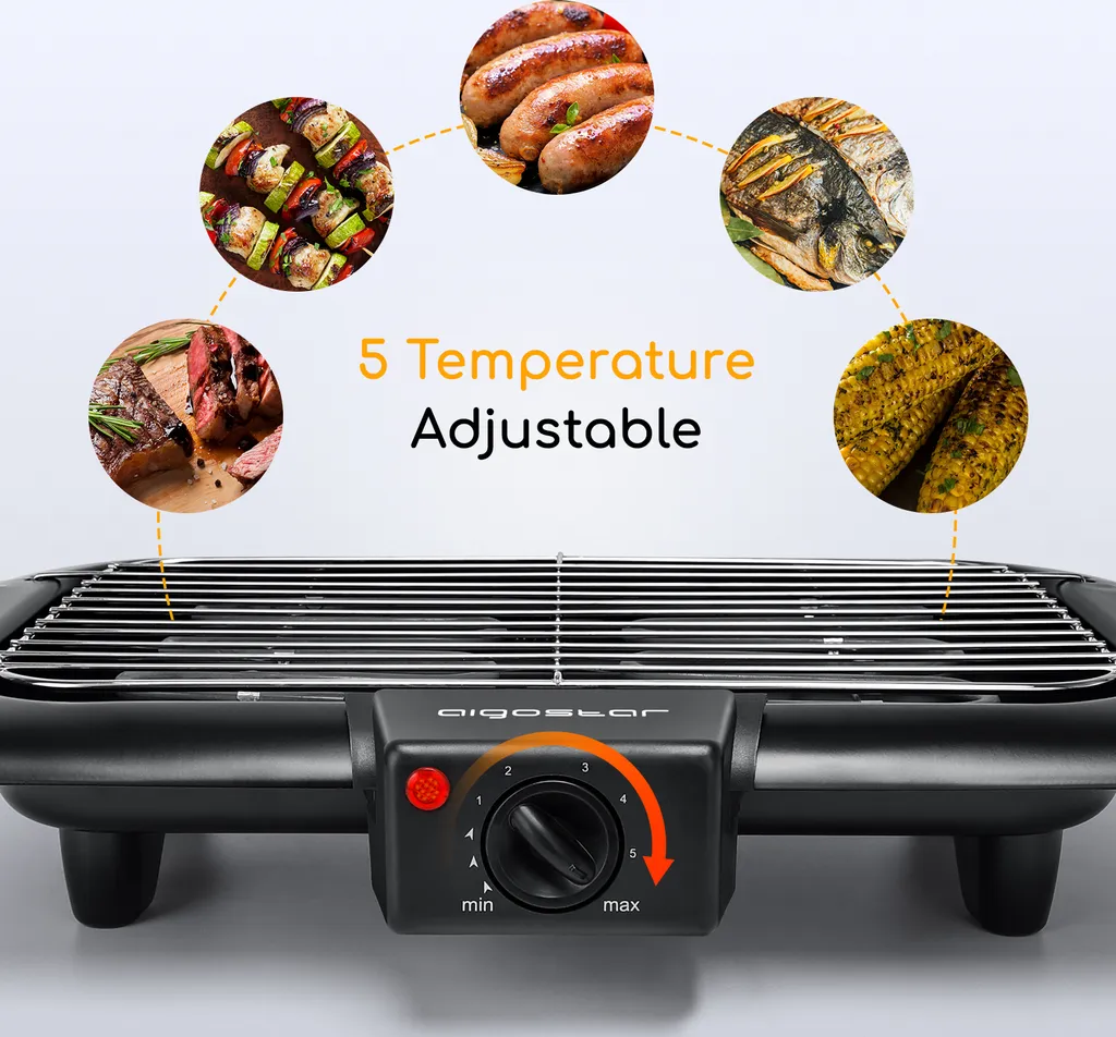 Aigostar Rauchfreier Tischgrill Barbecue Elektrogrill Elektrischer BBQ Grill 2000 Watt Antihaftbeschichtete Grillfläche 36 X 21cm, Abnehmbarer Fettauffangschale, Thermostat, Schwarz. 8 Aigostar Rauchfreier Tischgrill Barbecue Elektrogrill Elektrischer BBQ Grill 2000 Watt Antihaftbeschichtete Grillfläche 36 X 21cm, Abnehmbarer Fettauffangschale, Thermostat, Schwarz. – Bild 6