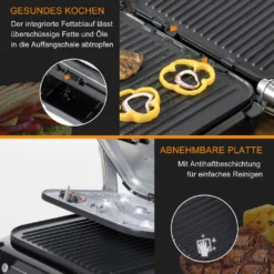 HOMCOM Kontaktgrill 95° Aufklappbar Optigrill Intelligente Zeitkontrolle Multi-Funktionen 2100 W Tischgrill 8 Modi 220-240V/50Hz Alu+Stahl Silber+Schwarz 38 X 33 X 20 Cm -Tepro Verkäufe 2024 a4d48be3a0fb342e880592dae6955e0f
