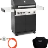 TAINO Black 4+1 Gasgrill Inkl. Zubehör Edelstahl Sear-Burner Power-Zone Keramik-Brenner BBQ Grillwagen Gusseisen Seitenkocher Piezozündung