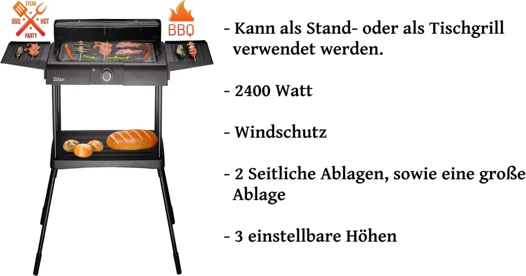 Zilan 2in1 Standgrill | Elektrogrill | Tischgrill | Partygrill | 2400 Watt 4 Zilan 2in1 Standgrill | Elektrogrill | Tischgrill | Partygrill | 2400 Watt – Bild 2