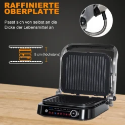 HOMCOM Kontaktgrill 95° Aufklappbar Optigrill Intelligente Zeitkontrolle Multi-Funktionen 2100 W Tischgrill 8 Modi 220-240V/50Hz Alu+Stahl Silber+Schwarz 38 X 33 X 20 Cm -Tepro Verkäufe 2024 a56f9f6176c14bc6904a3bc78f4c1146