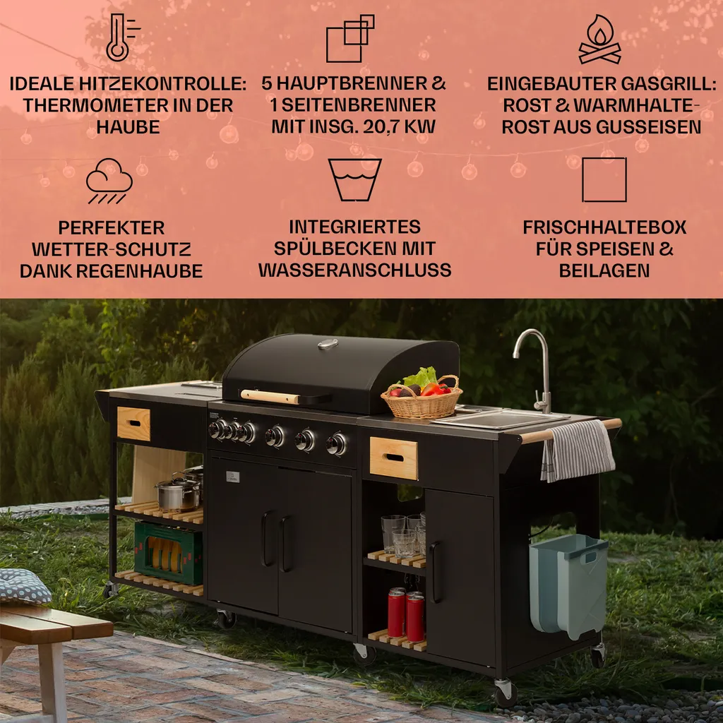 Klarstein Gasgrill Für Camping Balkon Garten, Grill Mit 6 Brenner, 20400W Edelstahl-Gasgrill, Outdoor Gasgrill Mit Seitenbrenner, Gas Grill Kombigrill Für Propan/Butan, Gasgrills Mit Grillabdeckung 4 Klarstein Gasgrill Für Camping Balkon Garten, Grill Mit 6 Brenner, 20400W Edelstahl-Gasgrill, Outdoor Gasgrill Mit Seitenbrenner, Gas Grill Kombigrill Für Propan/Butan, Gasgrills Mit Grillabdeckung – Bild 2