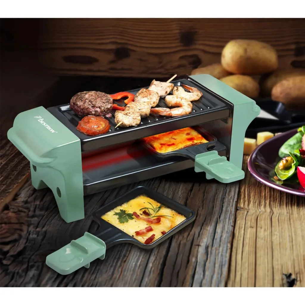 Bestron Raclette Für 1 Bis 2 Personen, Mini Tischgrill Mit Zwei Pfännchen Und Zwei Holzschabern, 350 Watt, Farbe: Grün/Schwarz 7 Bestron Raclette Für 1 Bis 2 Personen, Mini Tischgrill Mit Zwei Pfännchen Und Zwei Holzschabern, 350 Watt, Farbe: Grün/Schwarz – Bild 5