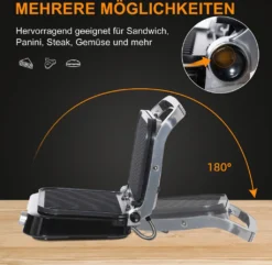 HOMCOM Kontaktgrill 95° Aufklappbar Optigrill Intelligente Zeitkontrolle Multi-Funktionen 2100 W Tischgrill 8 Modi 220-240V/50Hz Alu+Stahl Silber+Schwarz 38 X 33 X 20 Cm -Tepro Verkäufe 2024 a9c48c03392bd370f4bbbb53a155175d