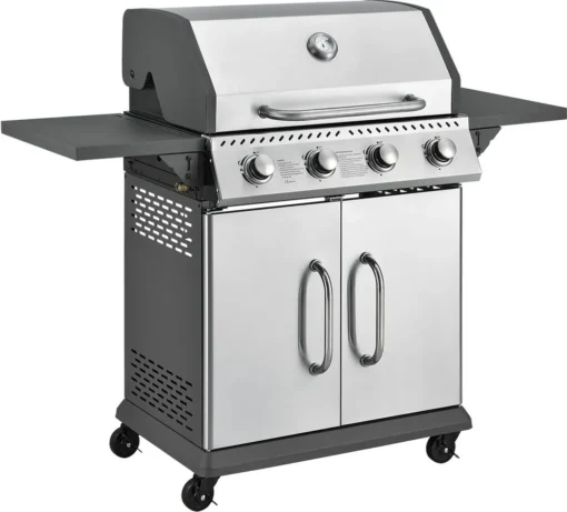 Juskys Gasgrill Kansas Mit 4 Brenner 12 KW, BBQ Grill Mit Gusseisen-Grillrost, Warmhalterost & Thermometer, XL Grillwagen 2 Seitenablagen & 4 Räder -Tepro Verkäufe 2024 abf7f9de304a8079635444597f214167