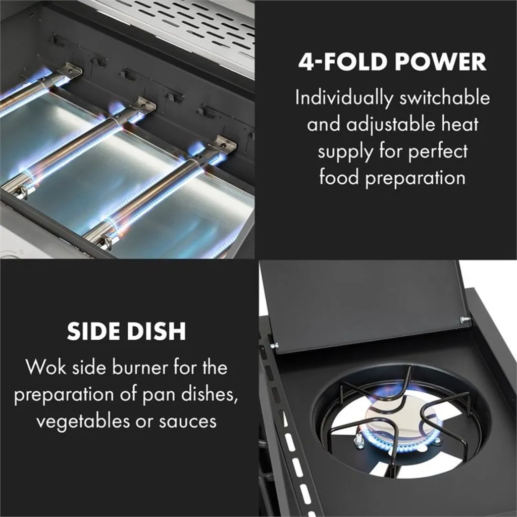 Klarstein Gasgrill Mit Großer Grillfläche, Gasgrill 1 Seitenbrenner & 4 Brenner, 17,1kW Edelstahl-Gasgrill, BBQ Gasgrill Für Balkon & Garten, Grill Für Propan, Gasgrills Mit 5 Brenner & Thermometer 8 Klarstein Gasgrill Mit Großer Grillfläche, Gasgrill 1 Seitenbrenner & 4 Brenner, 17,1kW Edelstahl-Gasgrill, BBQ Gasgrill Für Balkon & Garten, Grill Für Propan, Gasgrills Mit 5 Brenner & Thermometer – Bild 6